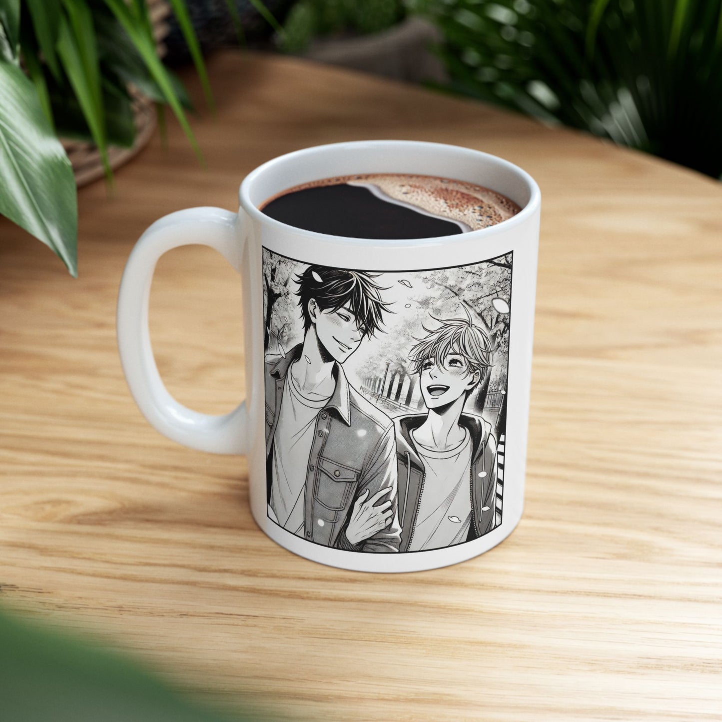 Yaoi Manga Mug – Black and White Boys Love Coffee Cup, Aesthetic Yaoi Gift for LGBTQ Readers and Monochrome Manga Art Fans