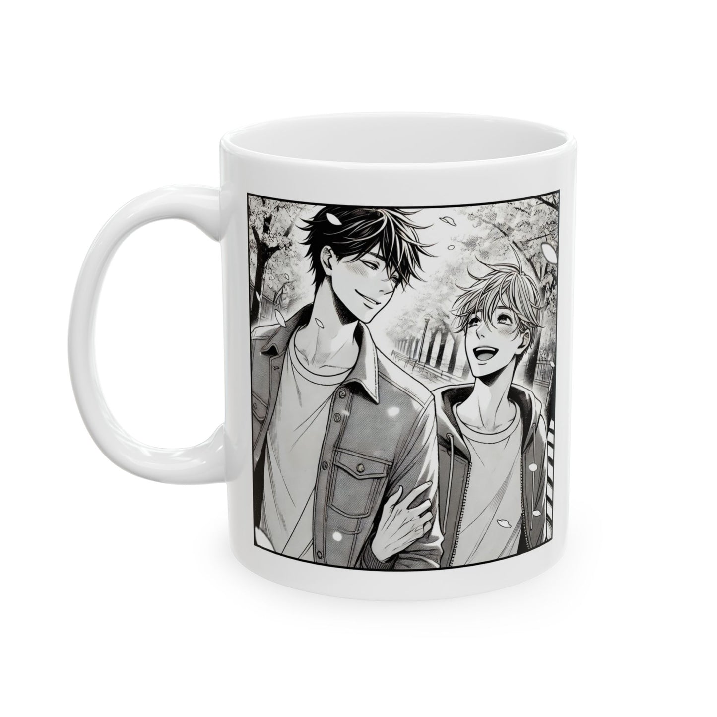 Yaoi Manga Mug – Black and White Boys Love Coffee Cup, Aesthetic Yaoi Gift for LGBTQ Readers and Monochrome Manga Art Fans
