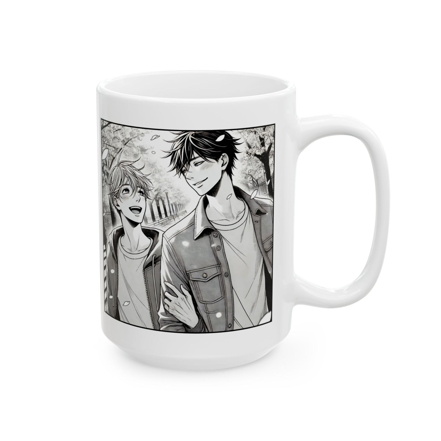 Yaoi Manga Mug – Black and White Boys Love Coffee Cup, Aesthetic Yaoi Gift for LGBTQ Readers and Monochrome Manga Art Fans