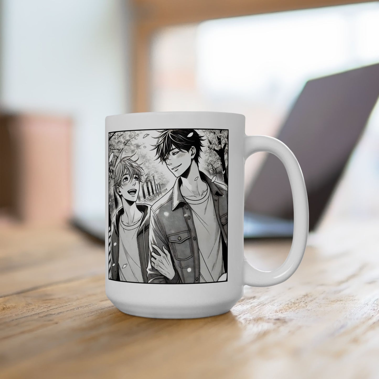 Yaoi Manga Mug – Black and White Boys Love Coffee Cup, Aesthetic Yaoi Gift for LGBTQ Readers and Monochrome Manga Art Fans