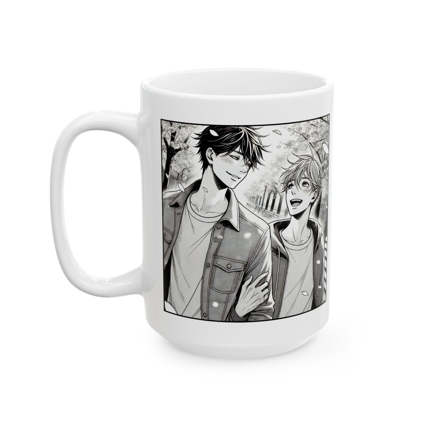 Yaoi Manga Mug – Black and White Boys Love Coffee Cup, Aesthetic Yaoi Gift for LGBTQ Readers and Monochrome Manga Art Fans