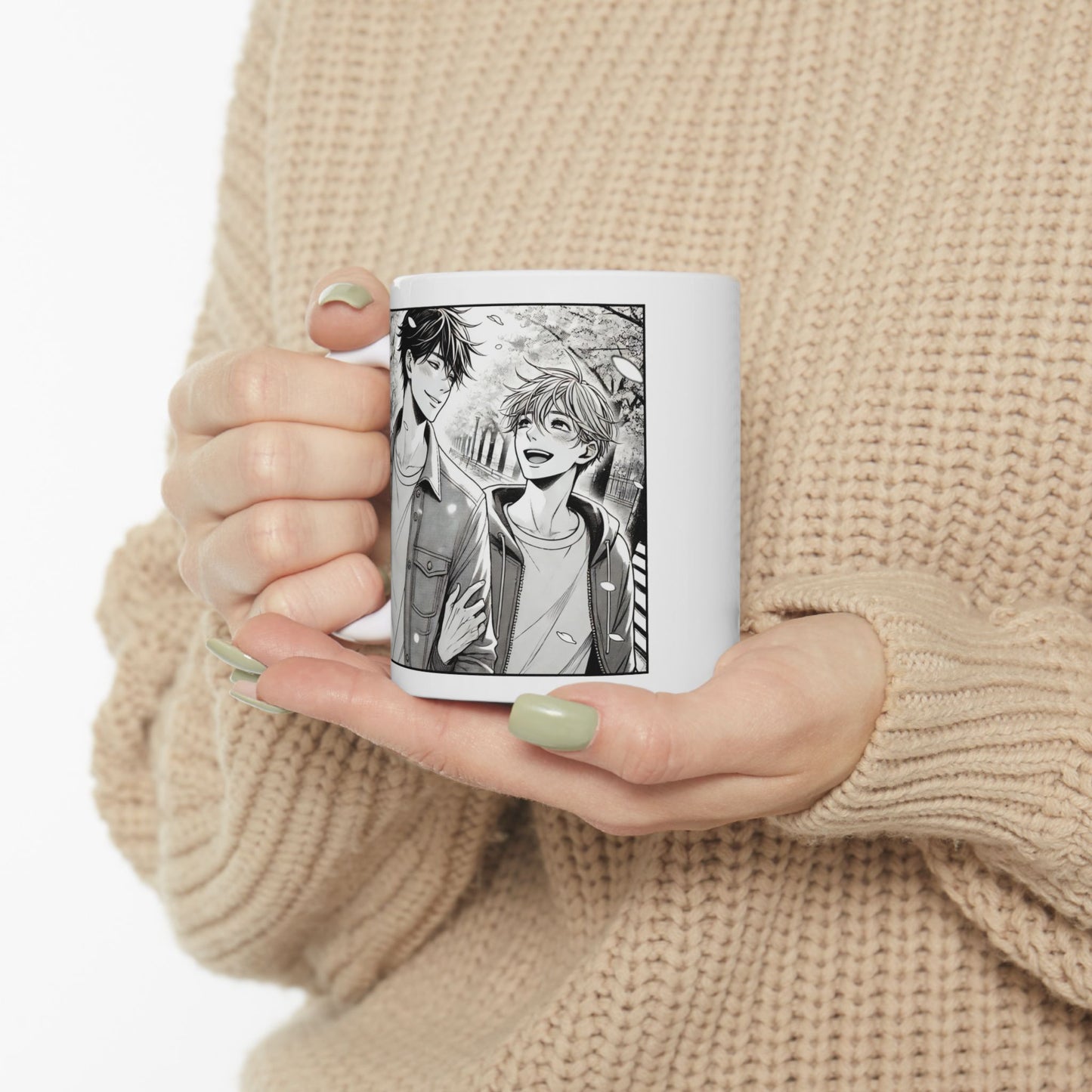 Yaoi Manga Mug – Black and White Boys Love Coffee Cup, Aesthetic Yaoi Gift for LGBTQ Readers and Monochrome Manga Art Fans